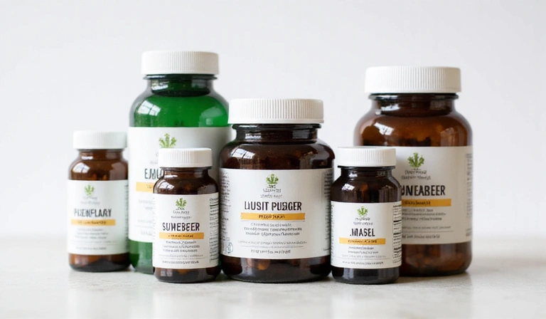 Various supplement bottles being combined